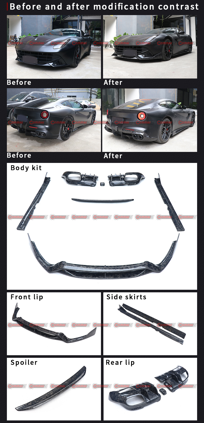 Kits de carrosserie en fibre de carbone de style DMC pour Ferrari F12