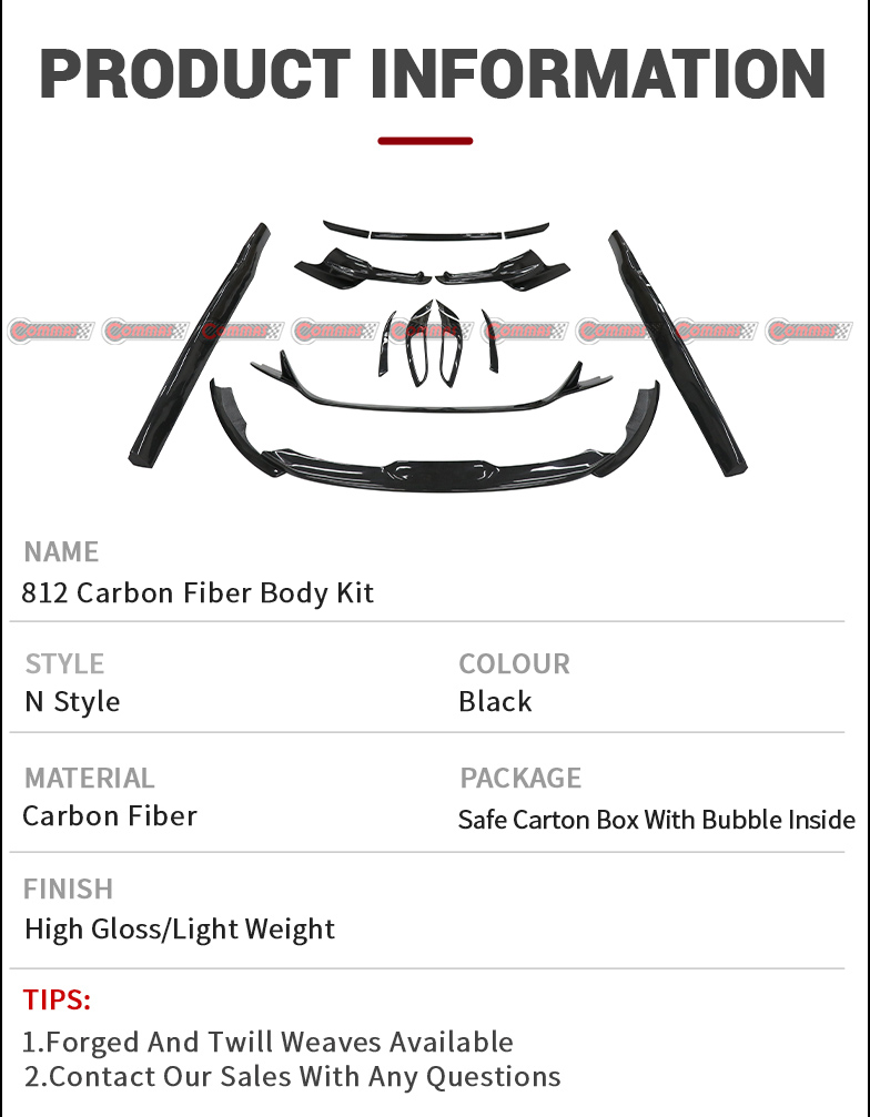 Kits de carrosserie en fibre de carbone s&egrave;che de style Novitec pour Ferrari 812